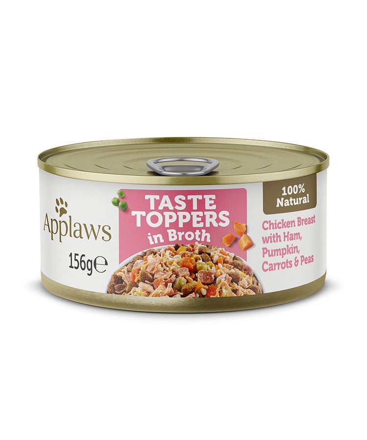 Applaws Taste Topper in Broth Chicken Ham Dog Tin 156g