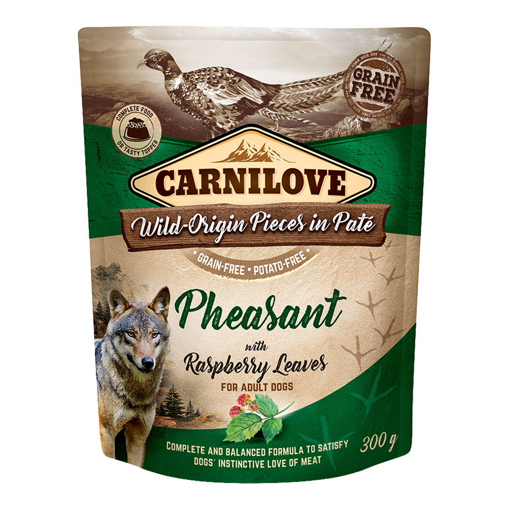 Carnilove Pheasant with Raspberry Leaves for Adult Dogs Wet Food Pouches 12x300gm