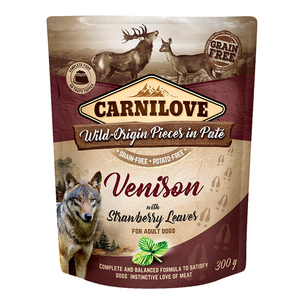 Carnilove Venison with Strawberry Leaves for Adult Dogs Wet Food Pouches 12x300gm