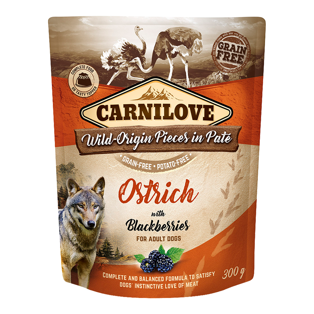 Carnilove Ostrich with Blackberries for Adult Dogs Wet Food Pouches 12x300gm