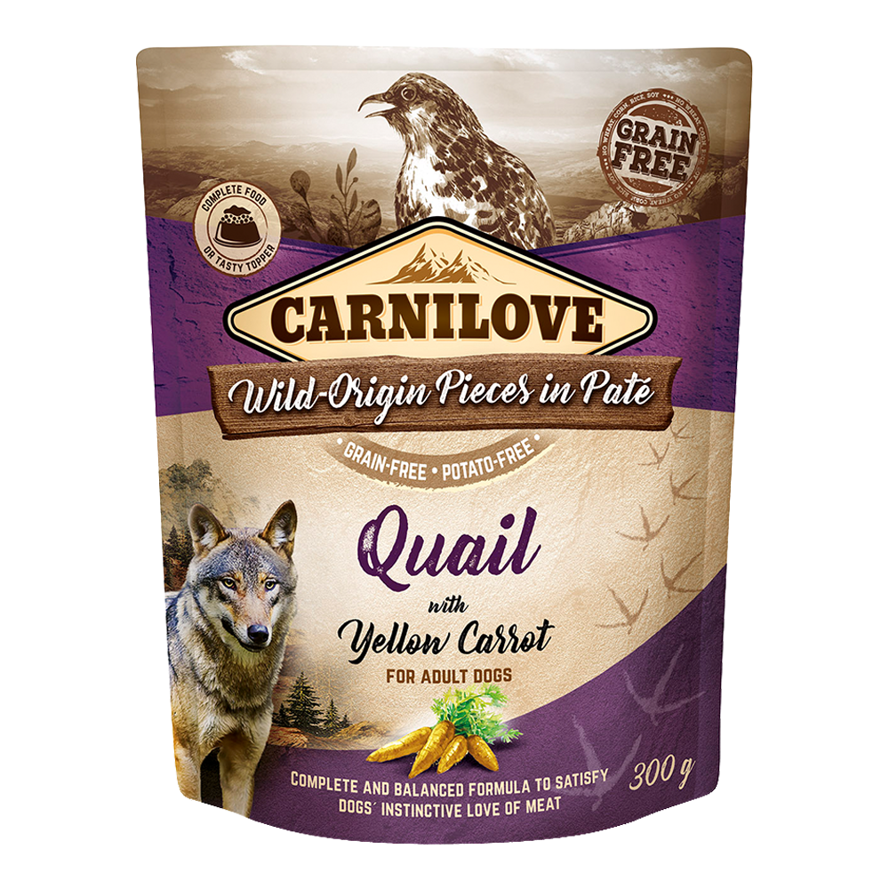 Carnilove Quail with Yellow Carrot for Adult Dogs Wet Food Pouches 12x300gm