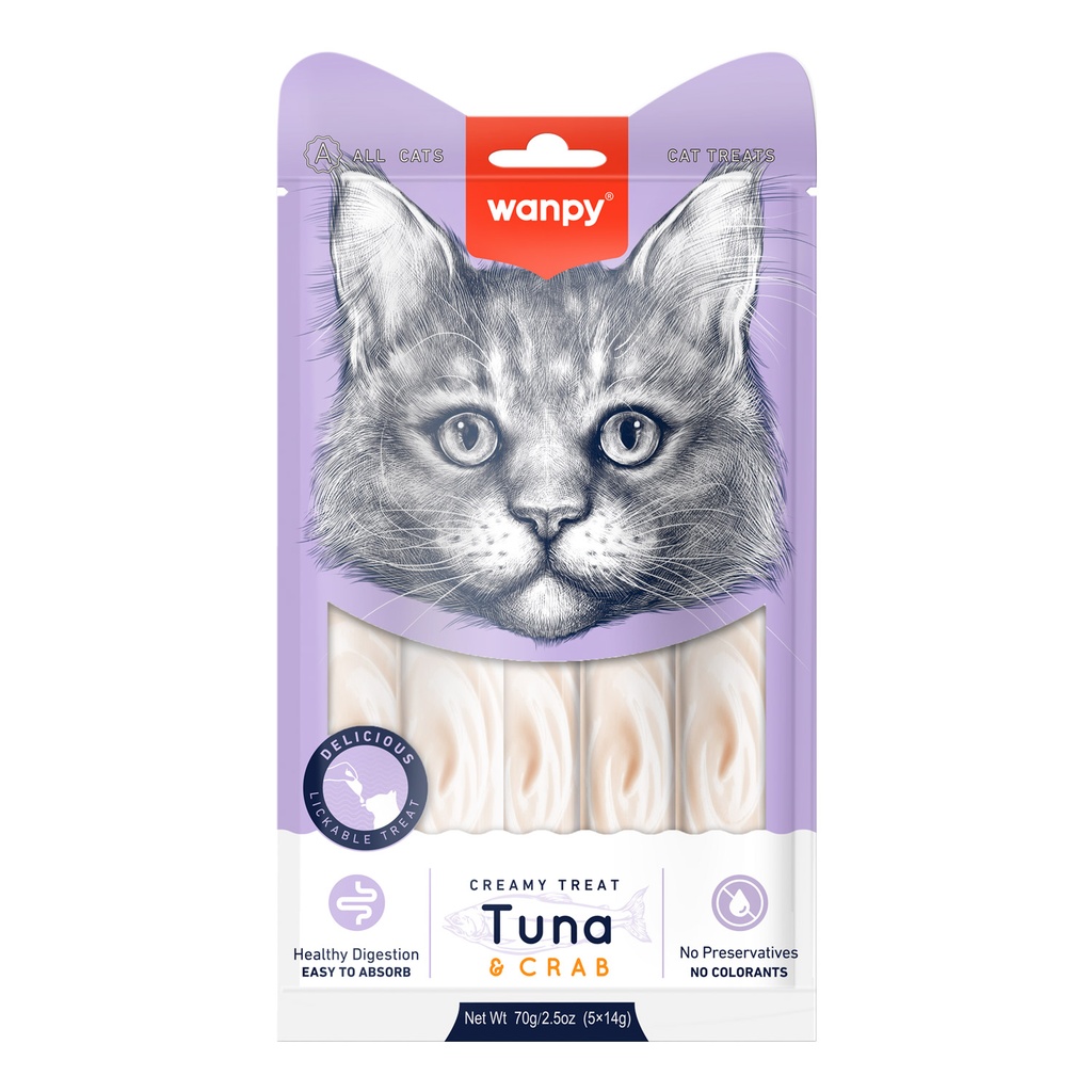 Wanpy Creamy Lickable Cat Treats Tuna & Crab 14g x 5pcs
